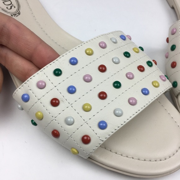 Tods Studded Slides in multicolor & White - Picture 2 of 5